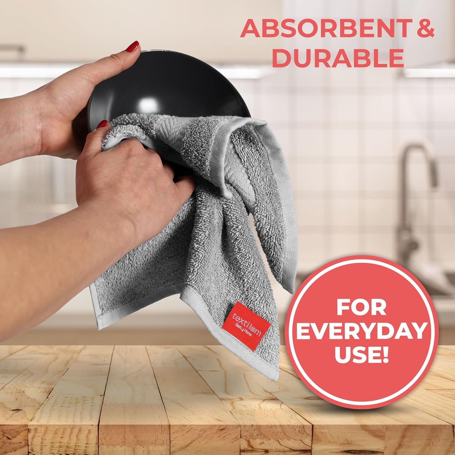 100% Turkish Cotton 4 Piece Luxury Washcloth Towel Set for Bathroom & Kitchen, Thick & Super Soft & Highly Absorbent & Quick Dry for Face and Hand- Grey
