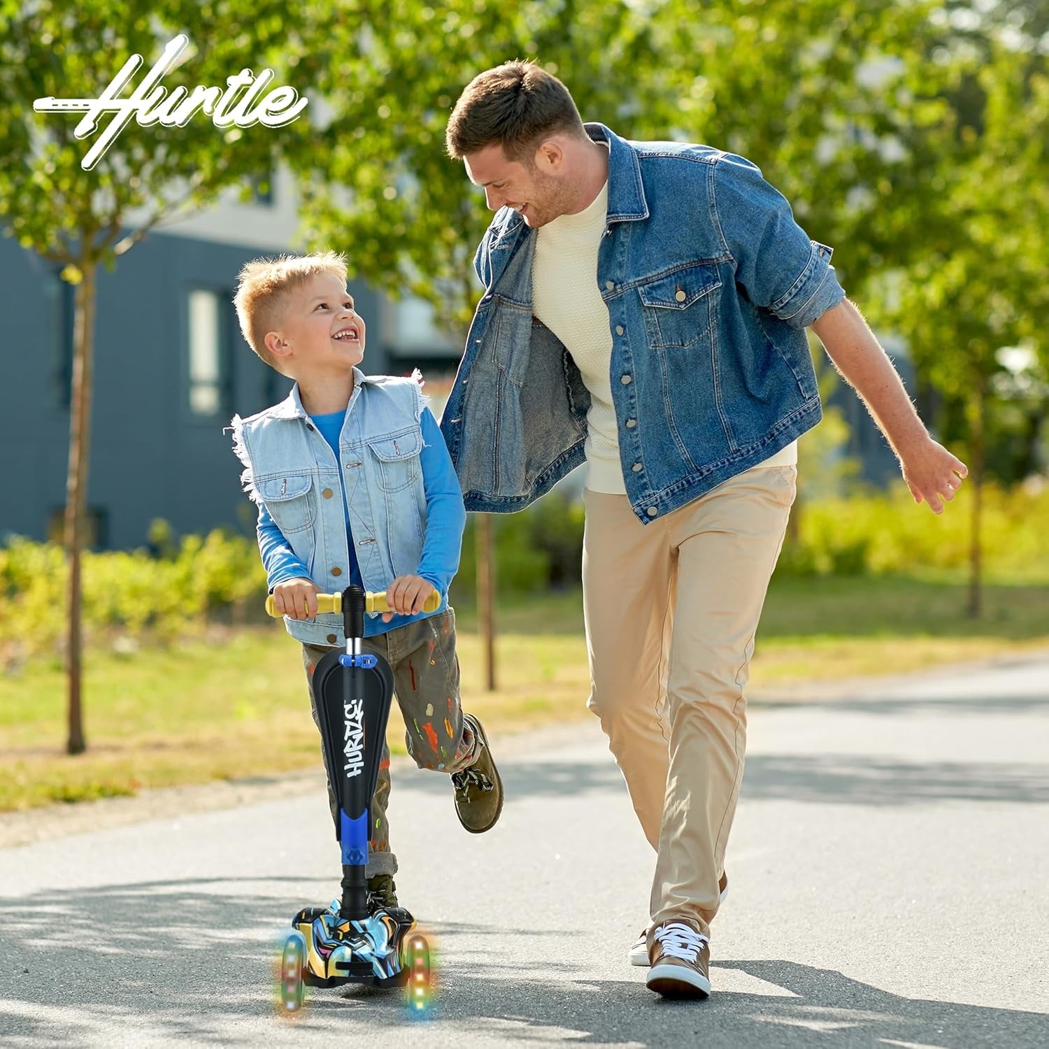 3-Wheeled Scooter for Kids - Wheel LED Lights, Adjustable Lean-To-Steer Handlebar, and Foldable Seat - Sit or Stand Ride with Brake for Boys and Girls Ages 1-14 Years Old
