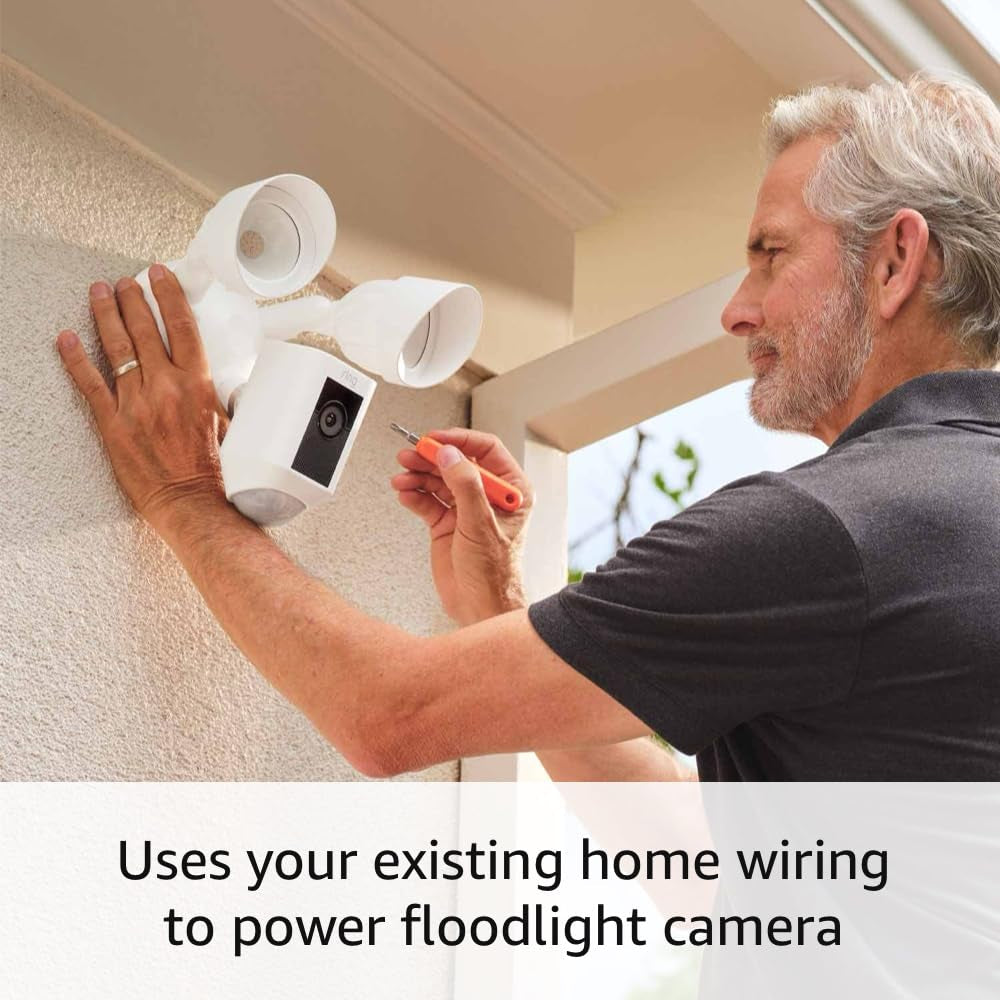 Floodlight Cam Wired plus (Newest Model), Outdoor Home or Business Security with Motion-Activated 1080P HD Video and Floodlights, White
