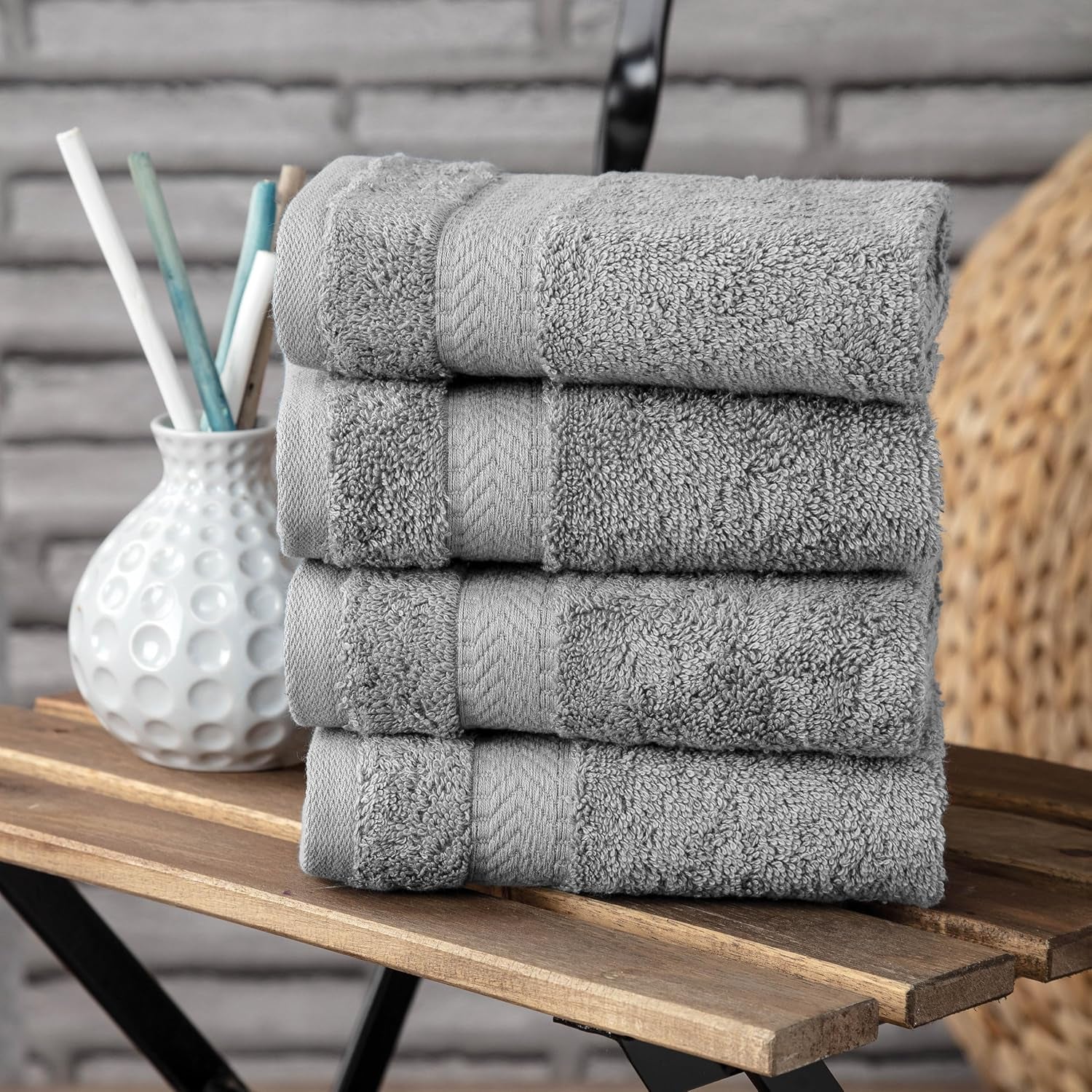 100% Turkish Cotton 4 Piece Luxury Washcloth Towel Set for Bathroom & Kitchen, Thick & Super Soft & Highly Absorbent & Quick Dry for Face and Hand- Grey